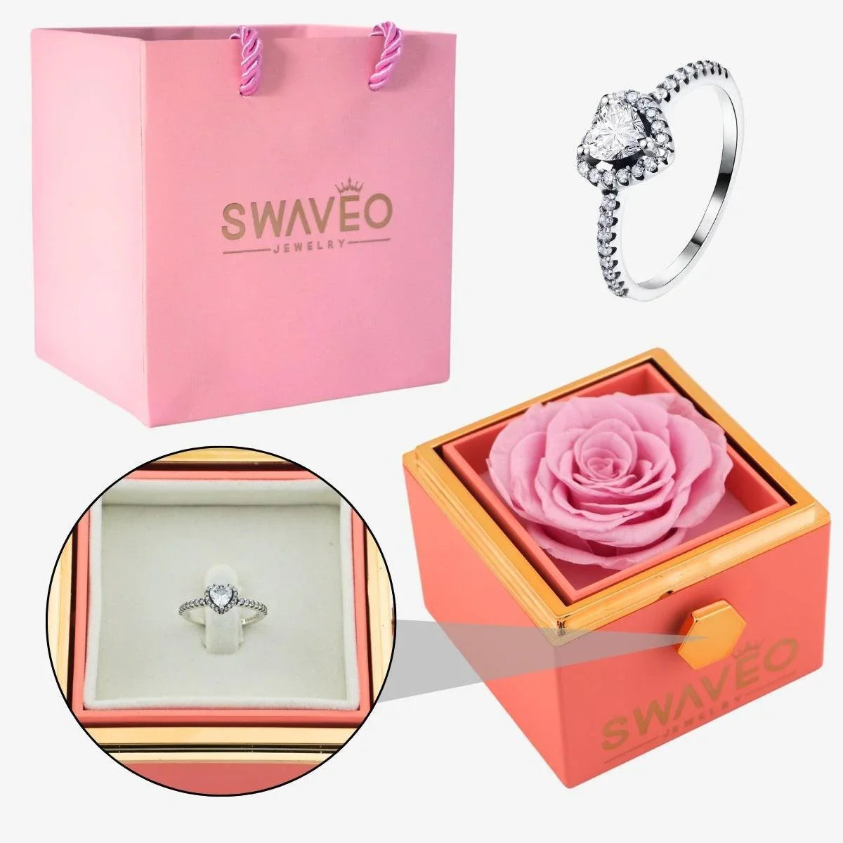 Rotating Forever Rose Box - W/ Promise Ring - Swaveo Jewelry