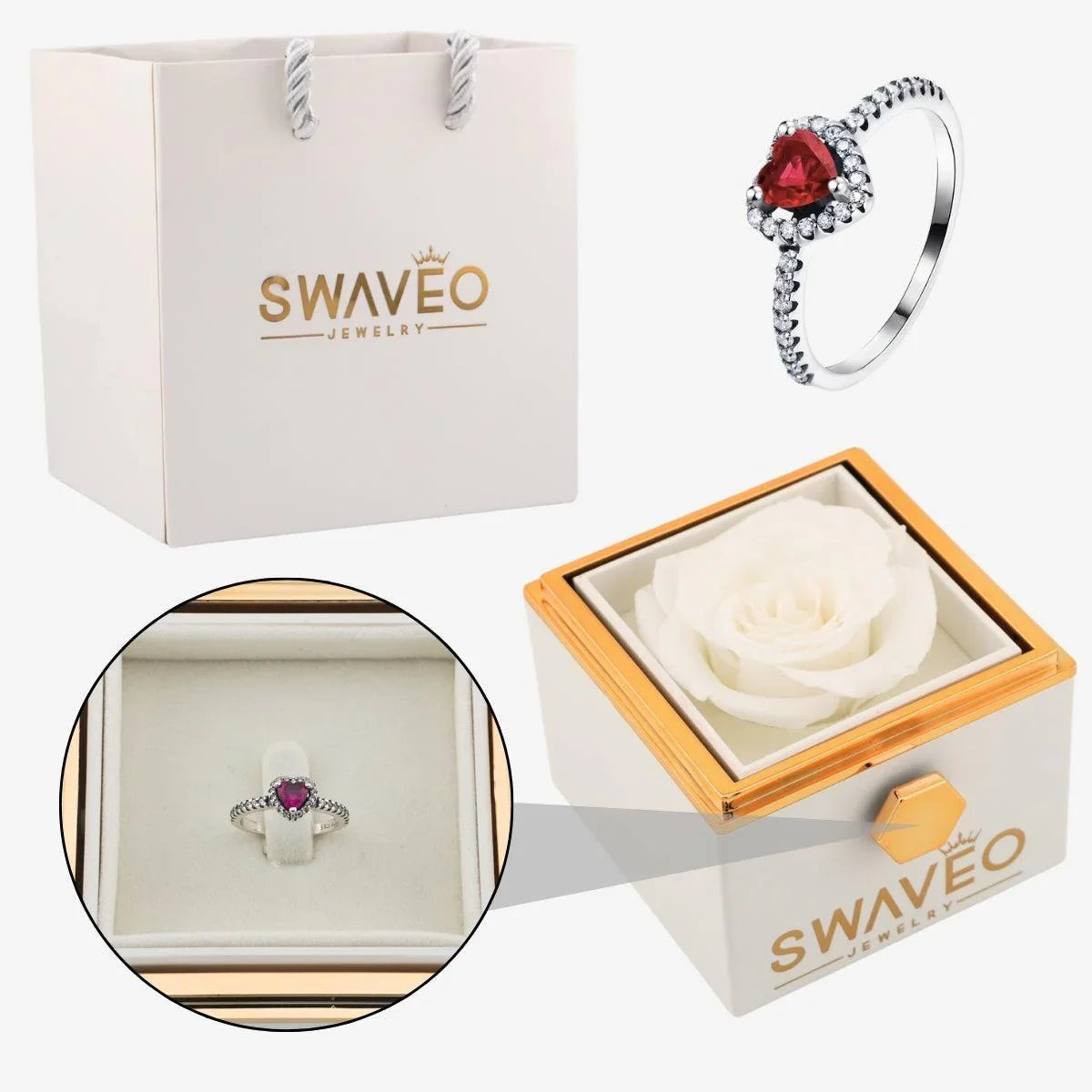 Rotating Forever Rose Box - W/ Promise Ring - Swaveo Jewelry