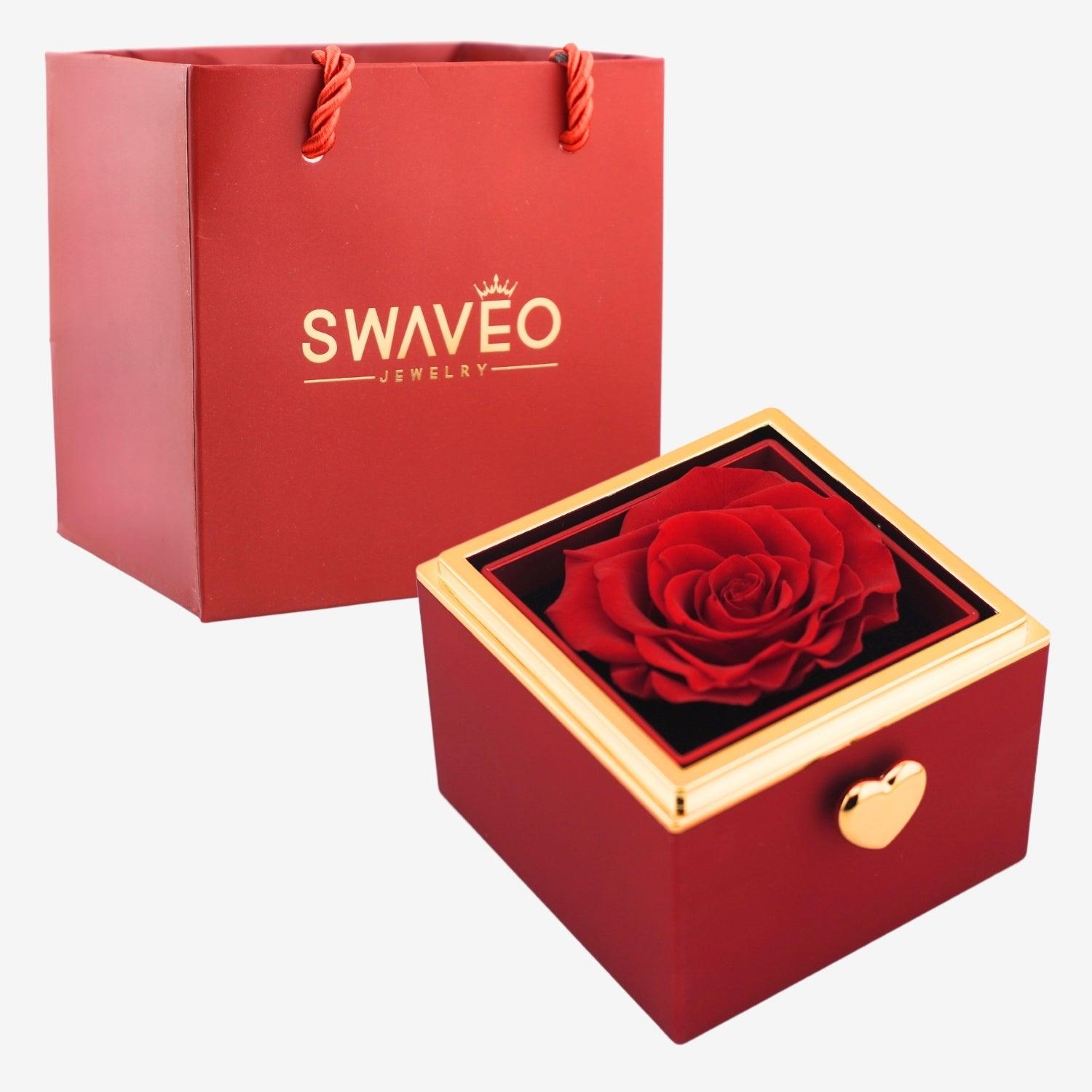 Classic Red - Flip Rose Box - W/ Promise Ring - Swaveo Jewelry