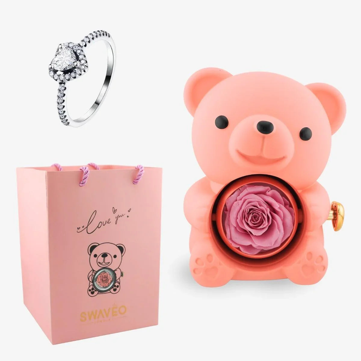 Forever Rose Bear W/ Promise Ring - Swaveo Jewelry