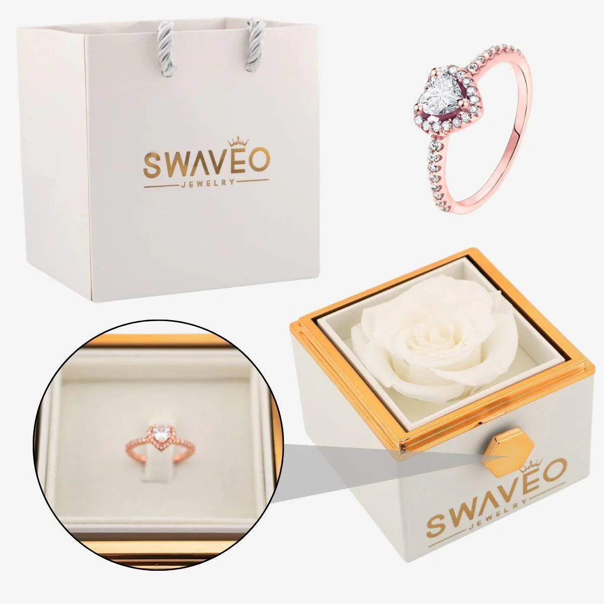 Rotating Forever Rose Box - W/ Promise Ring - Swaveo Jewelry