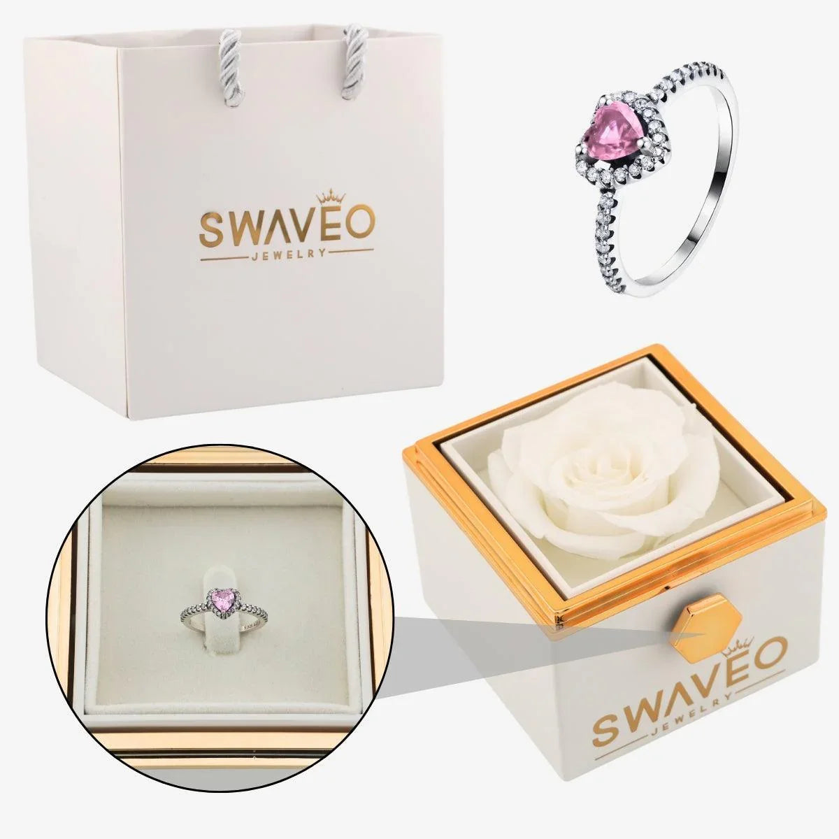 Rotating Forever Rose Box - W/ Promise Ring - Swaveo Jewelry