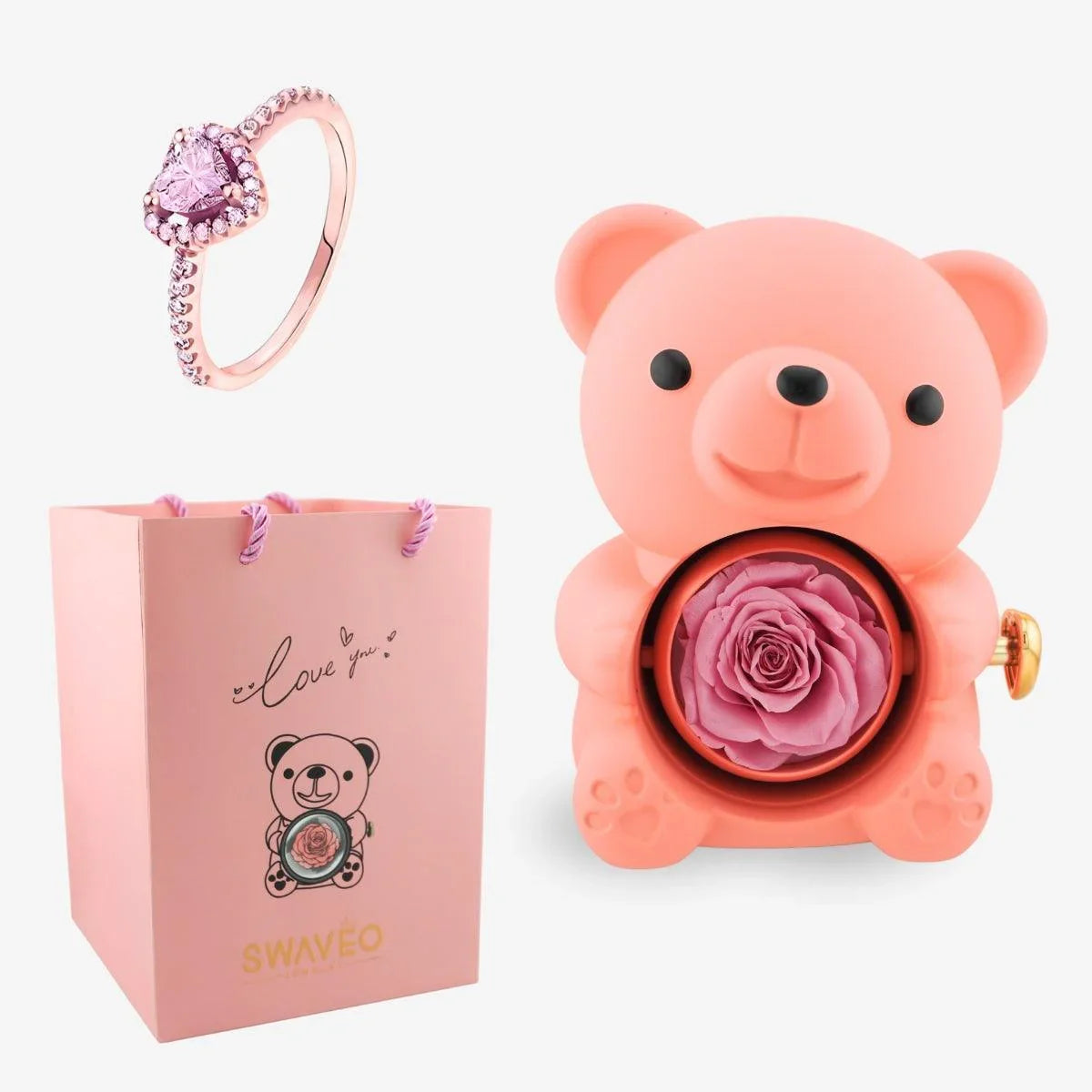 Forever Rose Bear W/ Promise Ring - Swaveo Jewelry