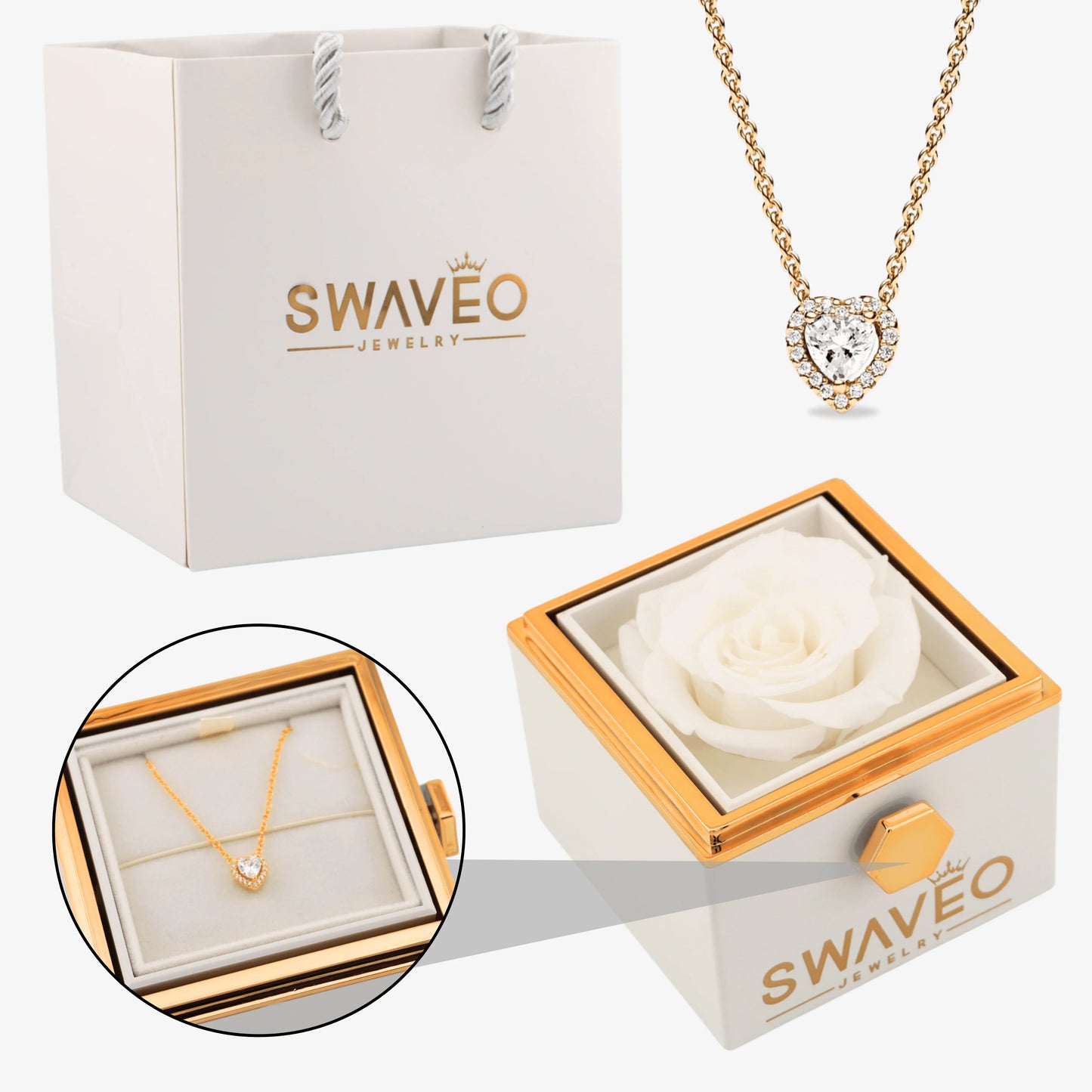 Rotating Rose Box W/ Eternal Heart Necklace - Swaveo Jewelry