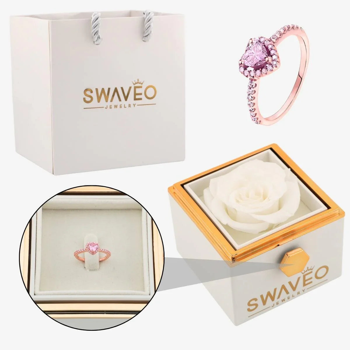 Rotating Forever Rose Box - W/ Promise Ring - Swaveo Jewelry