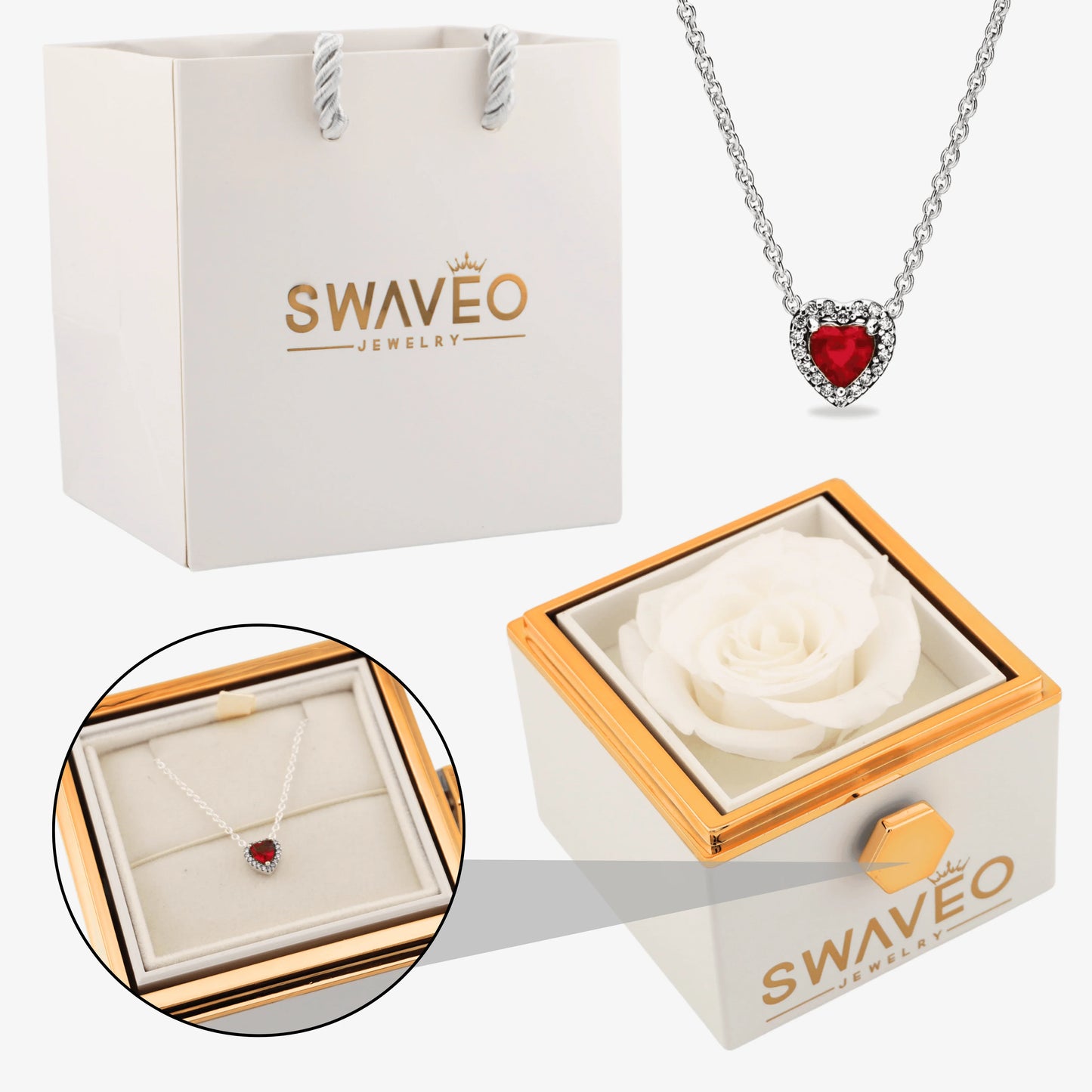 Rotating Rose Box W/ Eternal Heart Necklace - Swaveo Jewelry