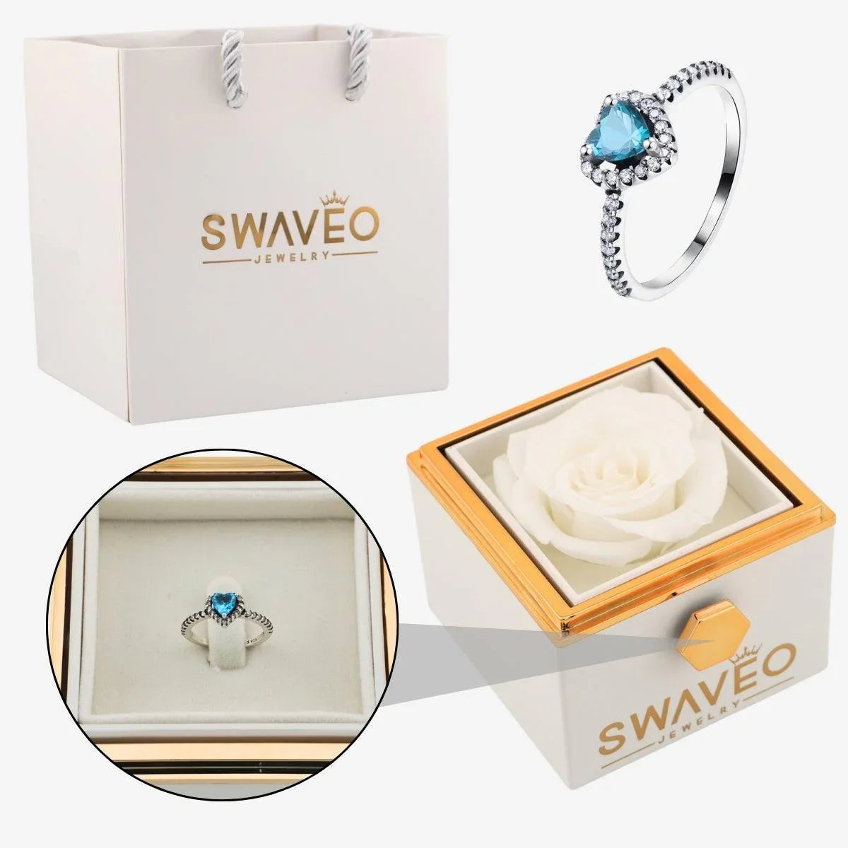 Rotating Forever Rose Box - W/ Promise Ring - Swaveo Jewelry