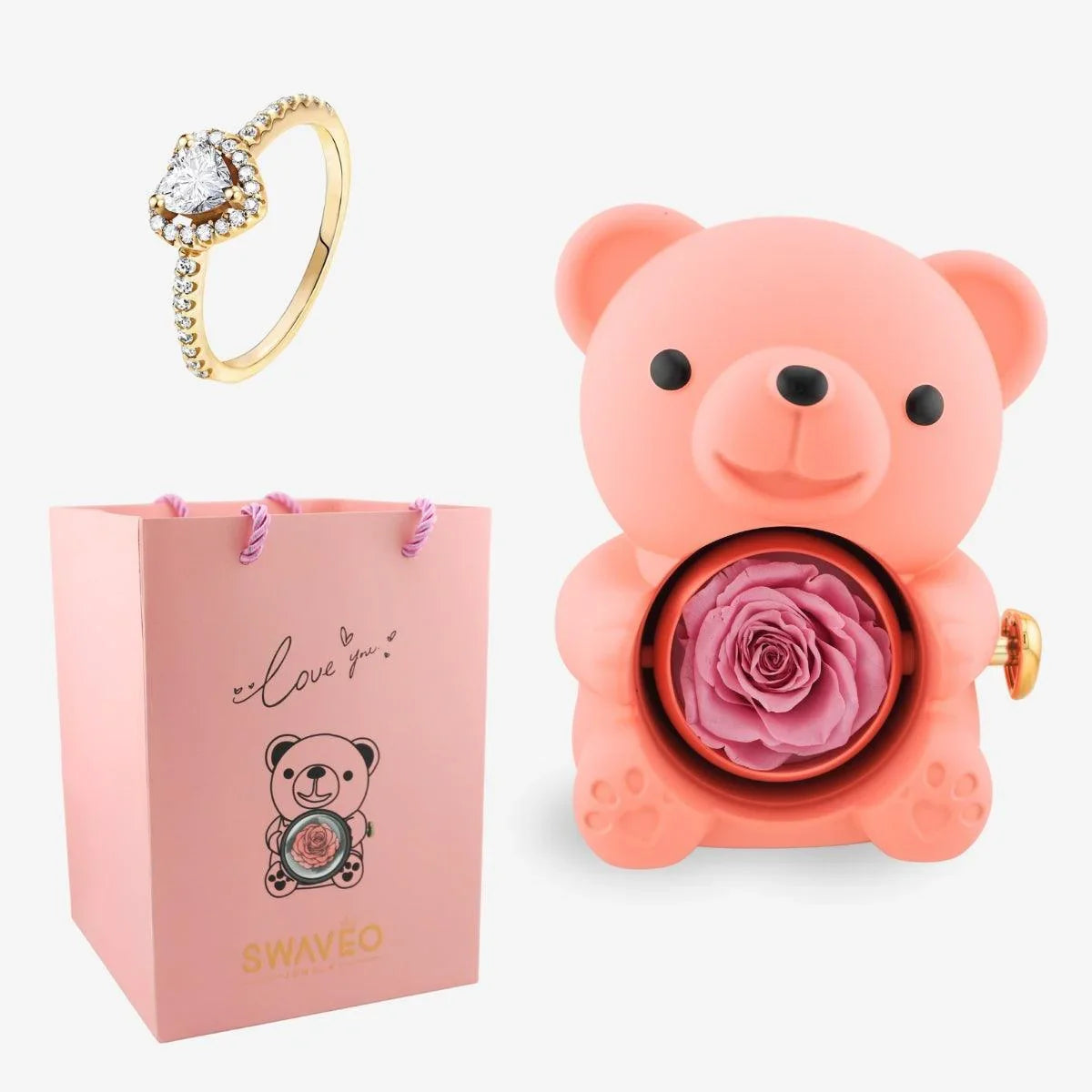 Forever Rose Bear W/ Promise Ring - Swaveo Jewelry