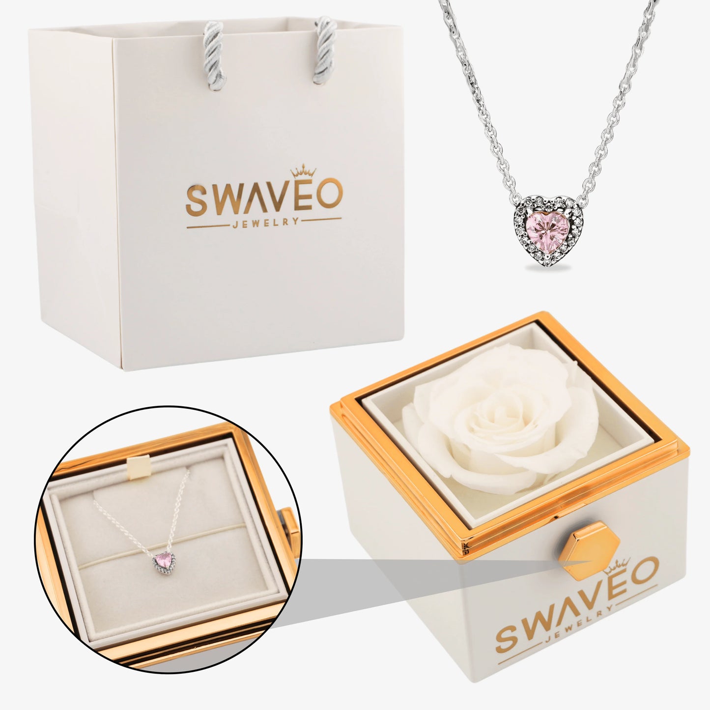 Rotating Rose Box W/ Eternal Heart Necklace - Swaveo Jewelry