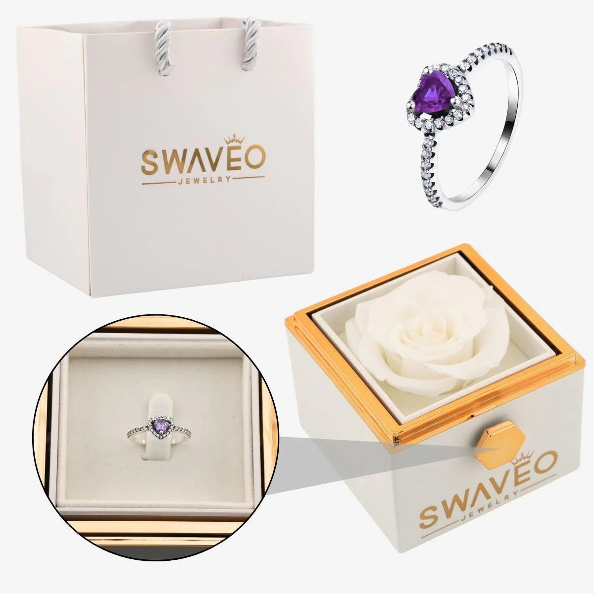 Rotating Forever Rose Box - W/ Promise Ring - Swaveo Jewelry