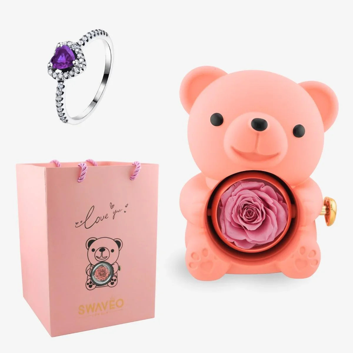 Forever Rose Bear W/ Promise Ring - Swaveo Jewelry