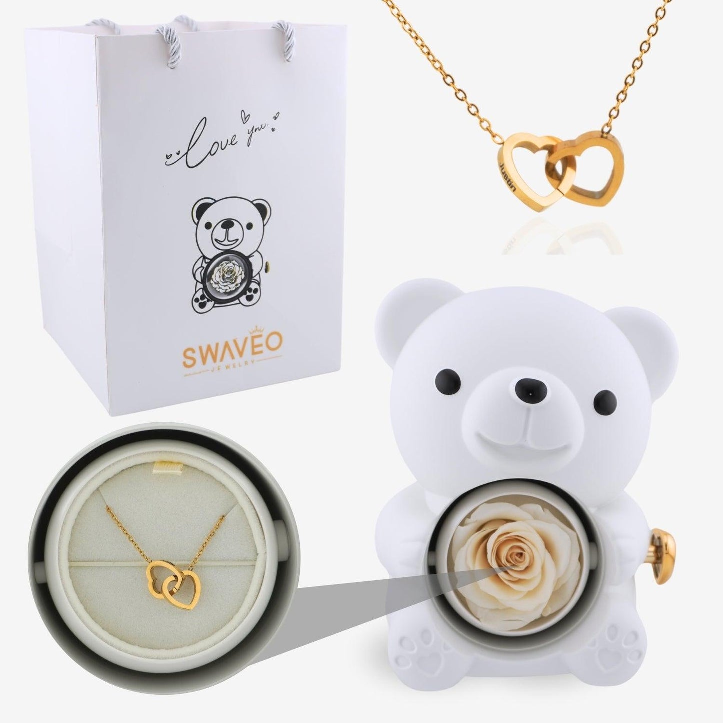 Forever Rose Bear W/ Engraved Necklace - Swaveo Jewelry