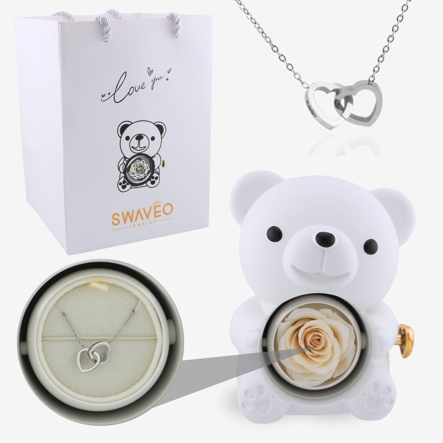 Forever Rose Bear W/ Engraved Necklace - Swaveo Jewelry