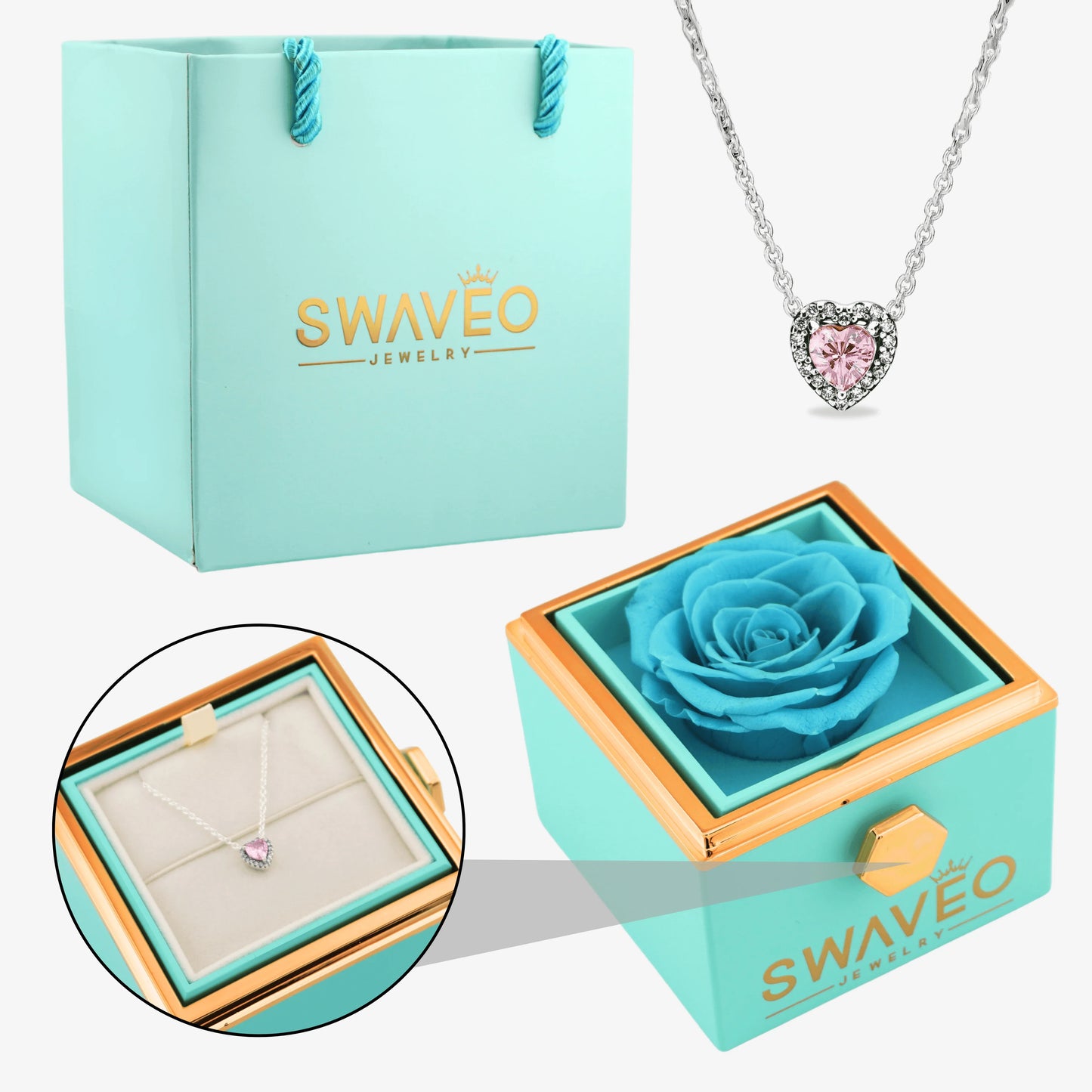 Rotating Rose Box W/ Eternal Heart Necklace - Swaveo Jewelry