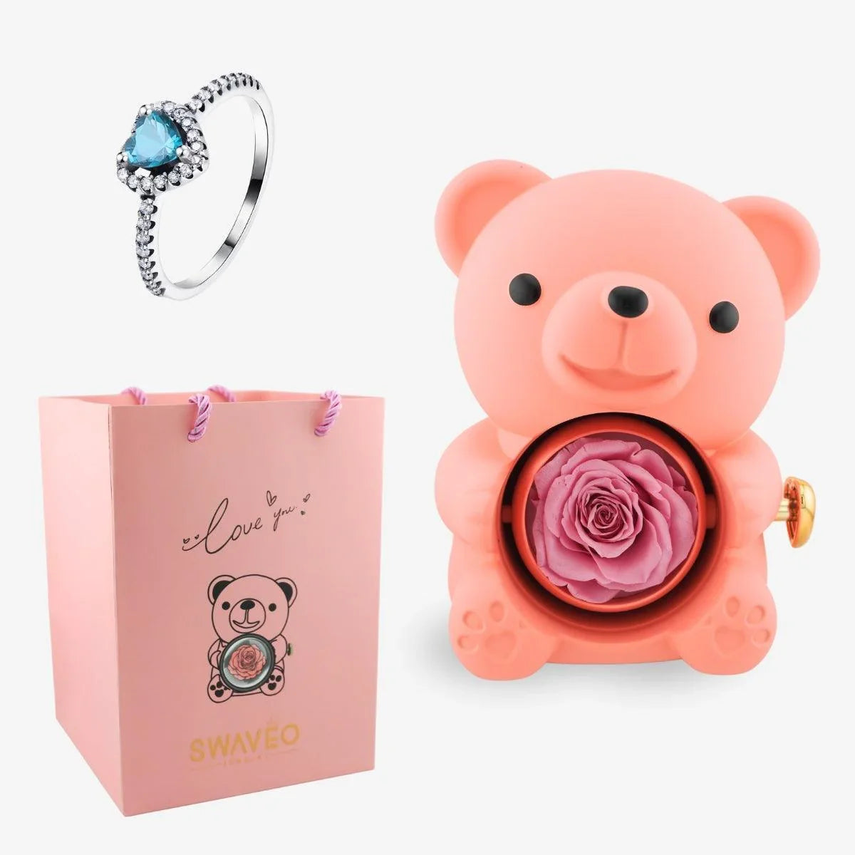 Forever Rose Bear W/ Promise Ring - Swaveo Jewelry
