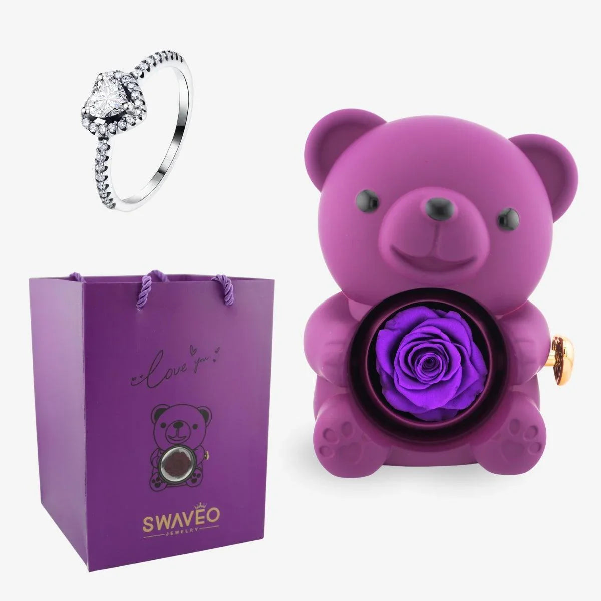 Forever Rose Bear W/ Promise Ring - Swaveo Jewelry