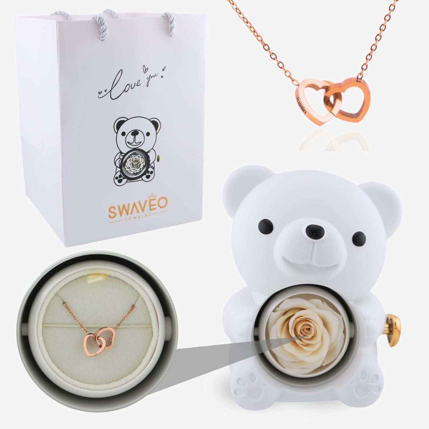 Forever Rose Bear W/ Engraved Necklace - Swaveo Jewelry