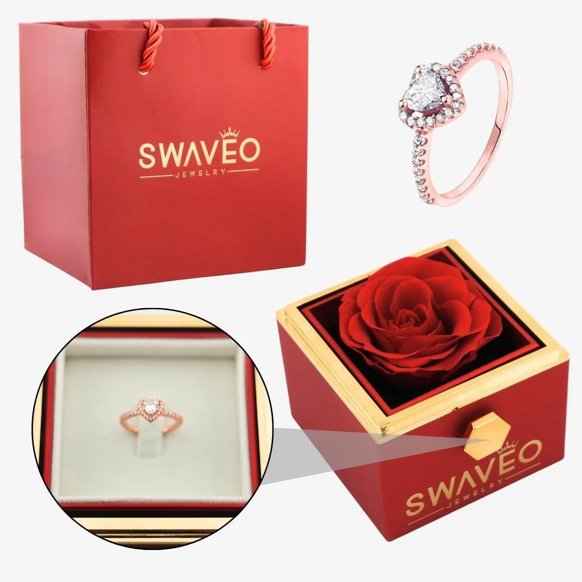 Rotating Forever Rose Box - W/ Promise Ring - Swaveo Jewelry