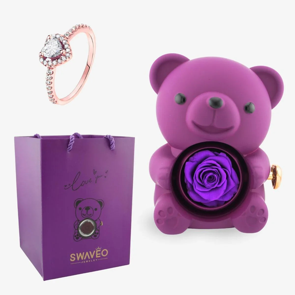 Forever Rose Bear W/ Promise Ring - Swaveo Jewelry