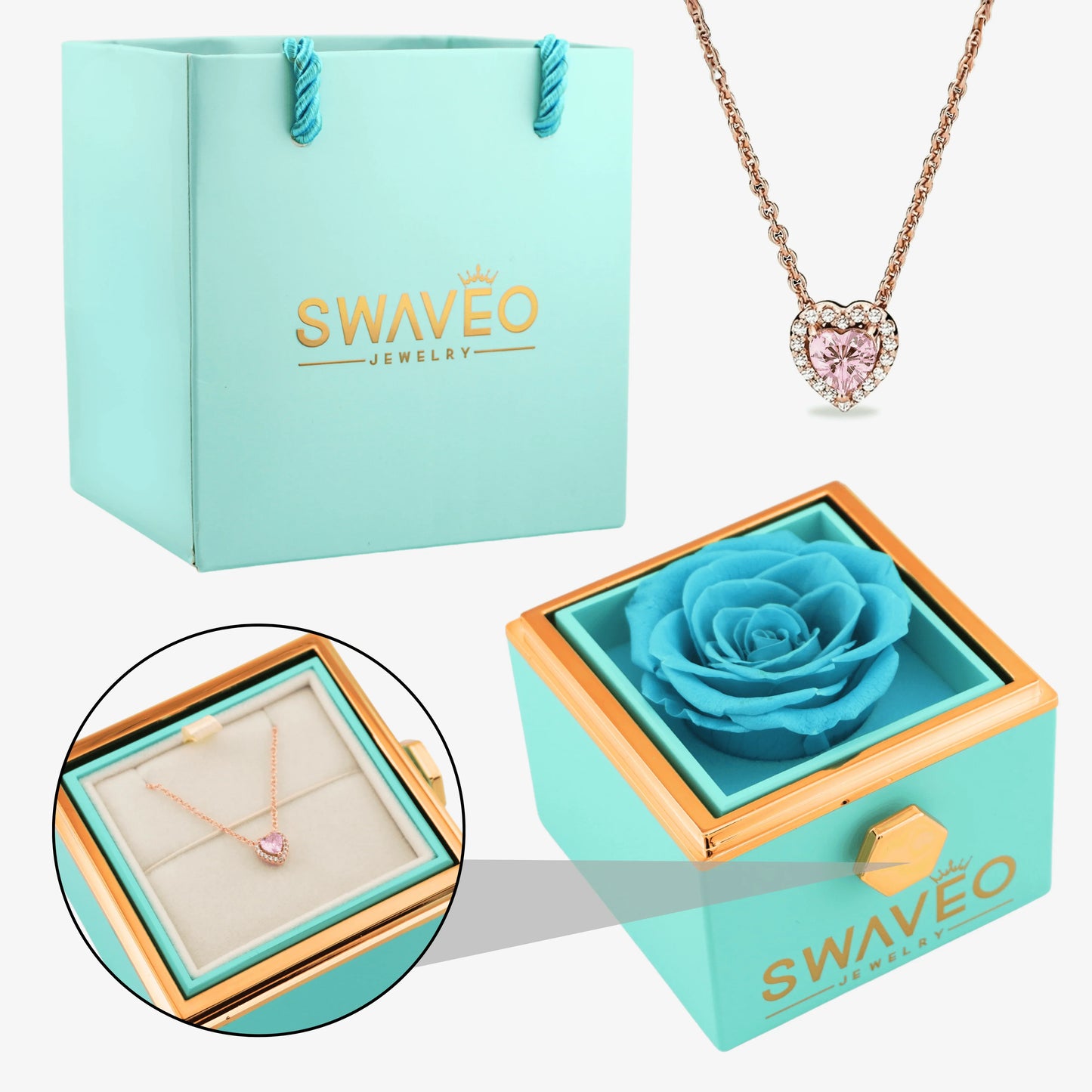 Rotating Rose Box W/ Eternal Heart Necklace - Swaveo Jewelry