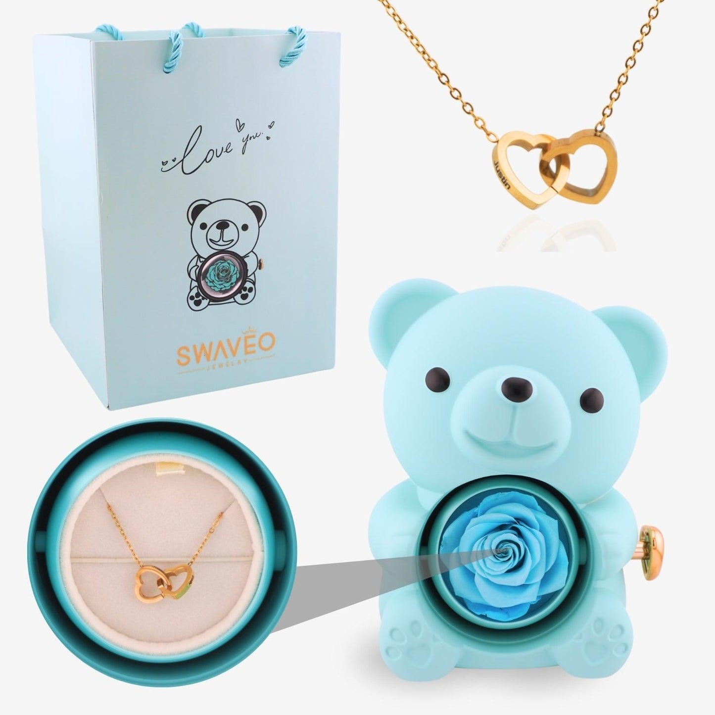 Forever Rose Bear W/ Engraved Necklace - Swaveo Jewelry