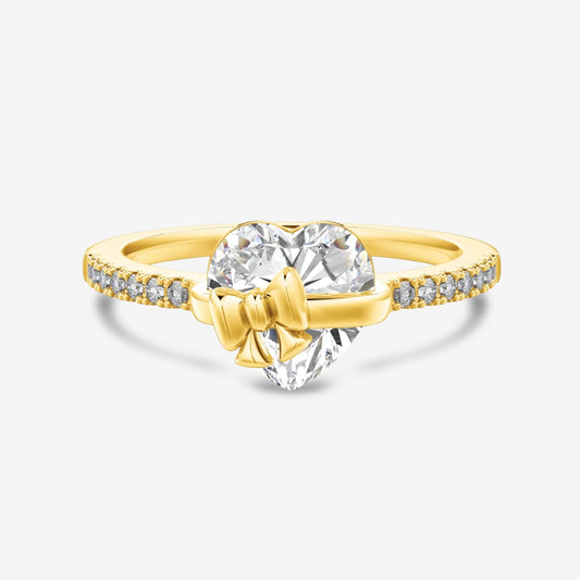 Gold ring with a heart-shaped diamond and a bow - Swaveo jewelry
