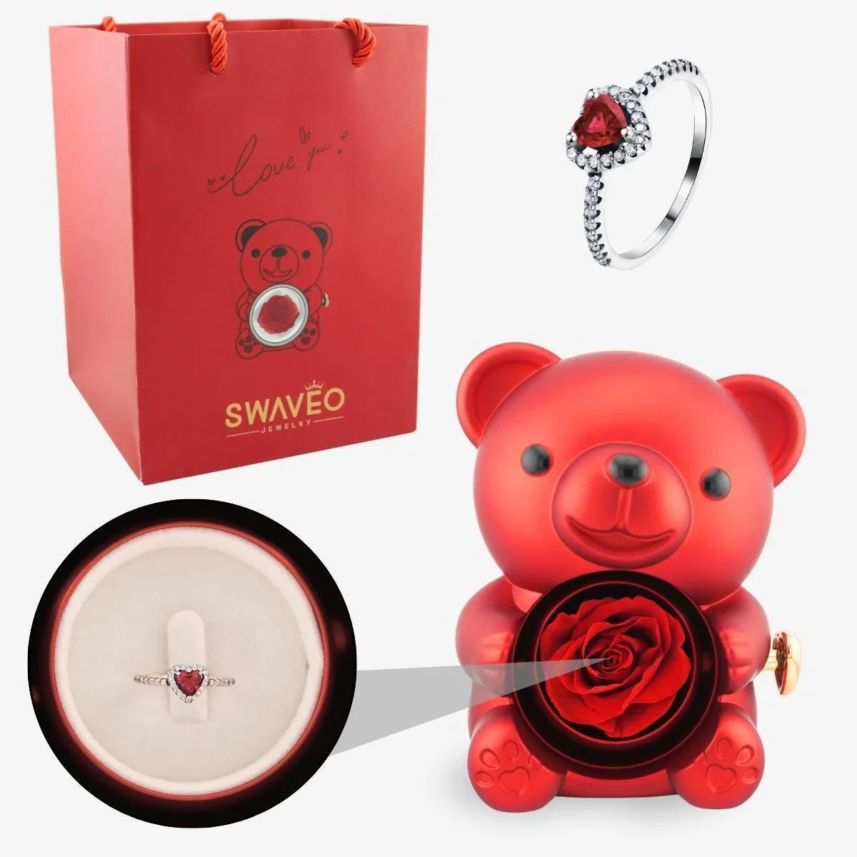 Forever Rose Bear W/ Promise Ring - Swaveo Jewelry
