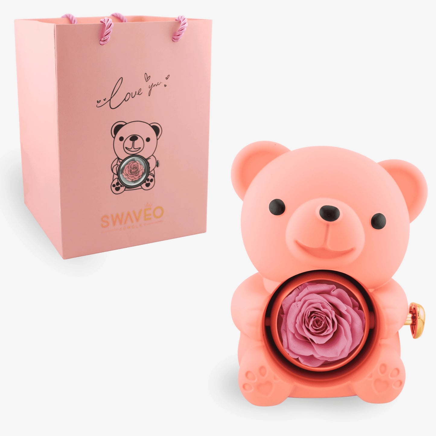 Forever Rose Bear W/ Eternal Heart Necklace - Swaveo Jewelry