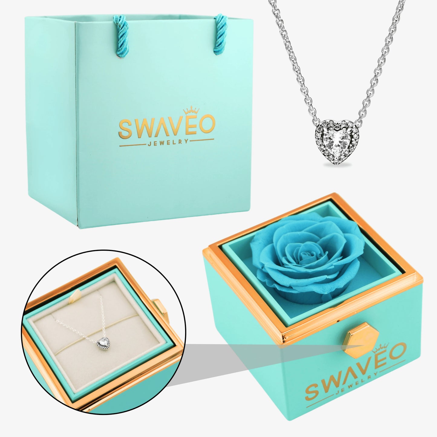 Rotating Rose Box W/ Eternal Heart Necklace - Swaveo Jewelry