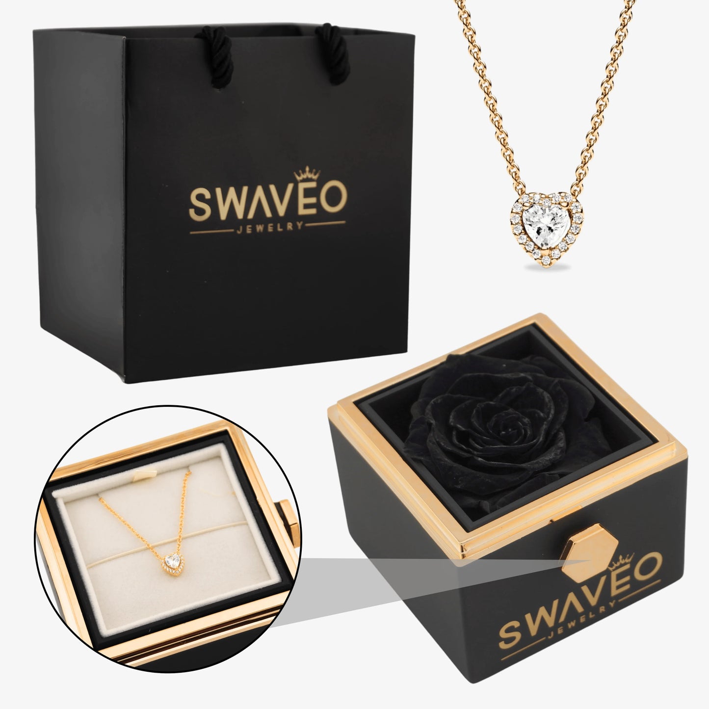 Rotating Rose Box W/ Eternal Heart Necklace - Swaveo Jewelry