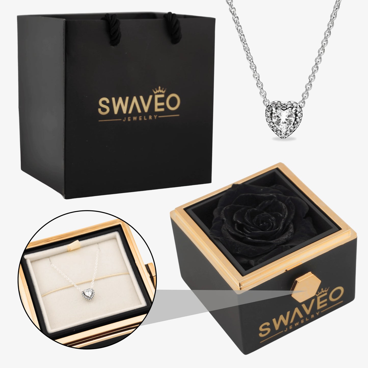 Rotating Rose Box W/ Eternal Heart Necklace - Swaveo Jewelry