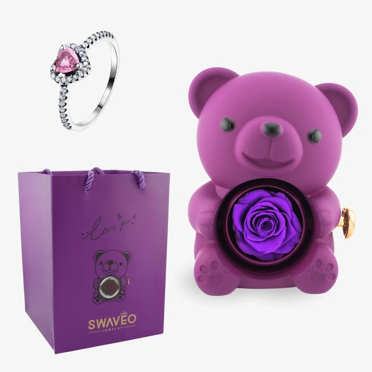 Forever Rose Bear W/ Promise Ring - Swaveo Jewelry