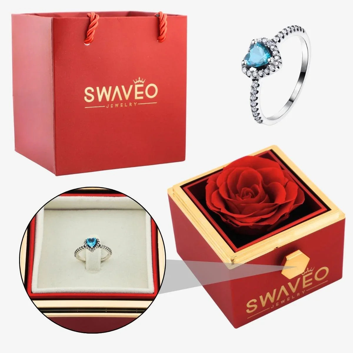 Rotating Forever Rose Box - W/ Promise Ring - Swaveo Jewelry