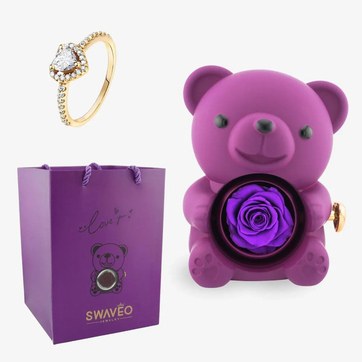 Forever Rose Bear W/ Promise Ring - Swaveo Jewelry