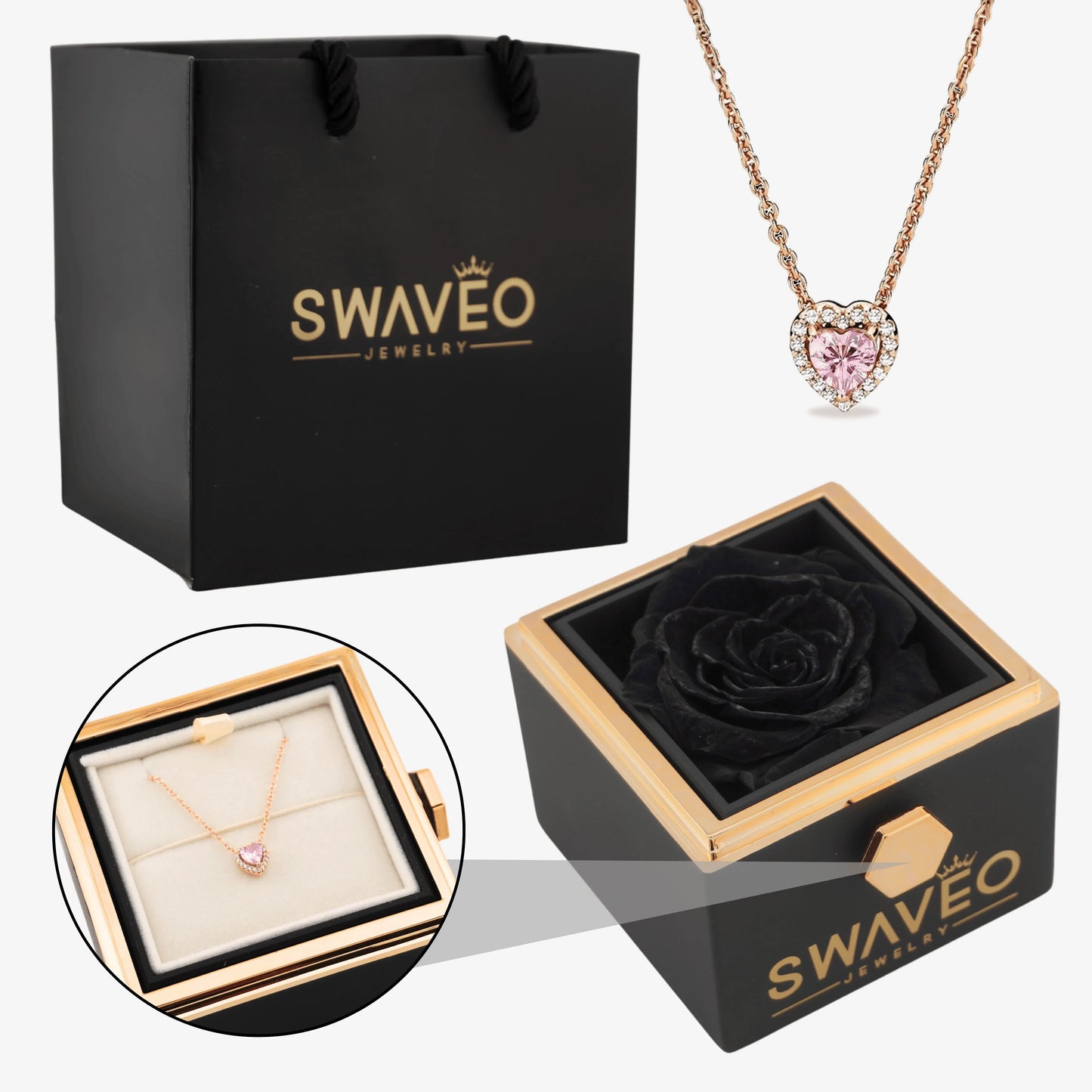 Rotating Rose Box W/ Eternal Heart Necklace - Swaveo Jewelry