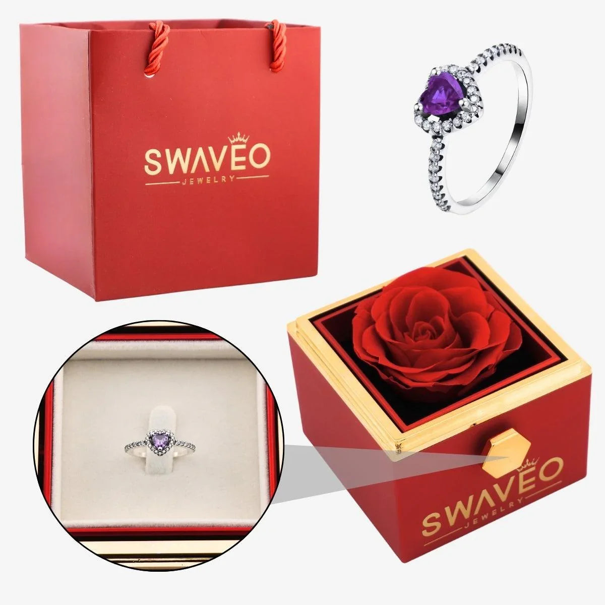 Rotating Forever Rose Box - W/ Promise Ring - Swaveo Jewelry