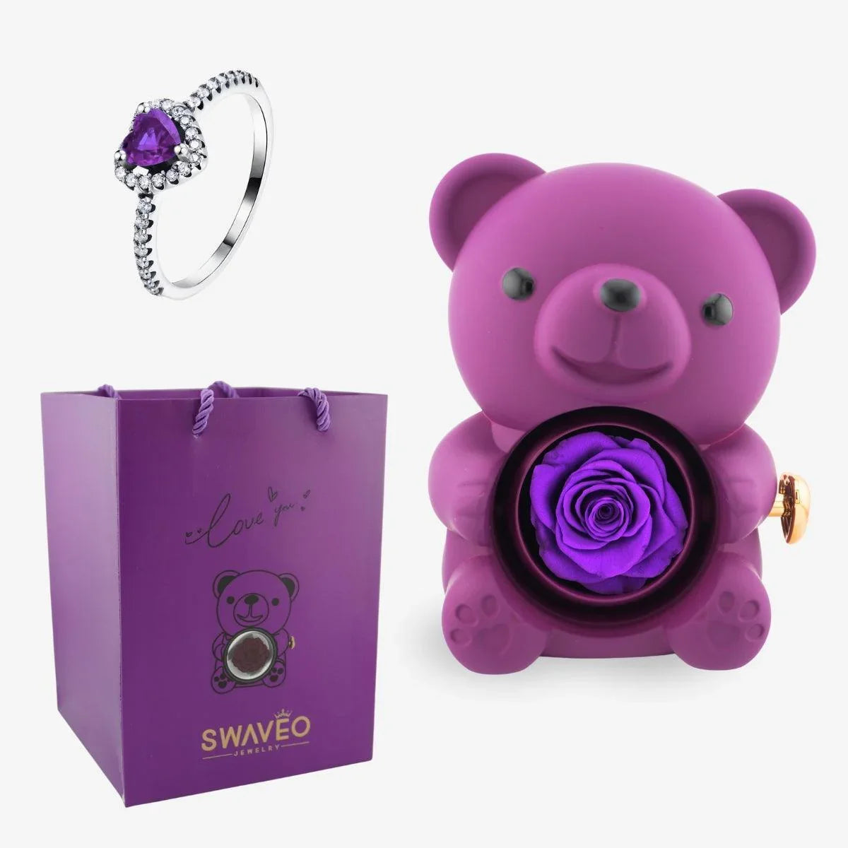 Forever Rose Bear W/ Promise Ring - Swaveo Jewelry