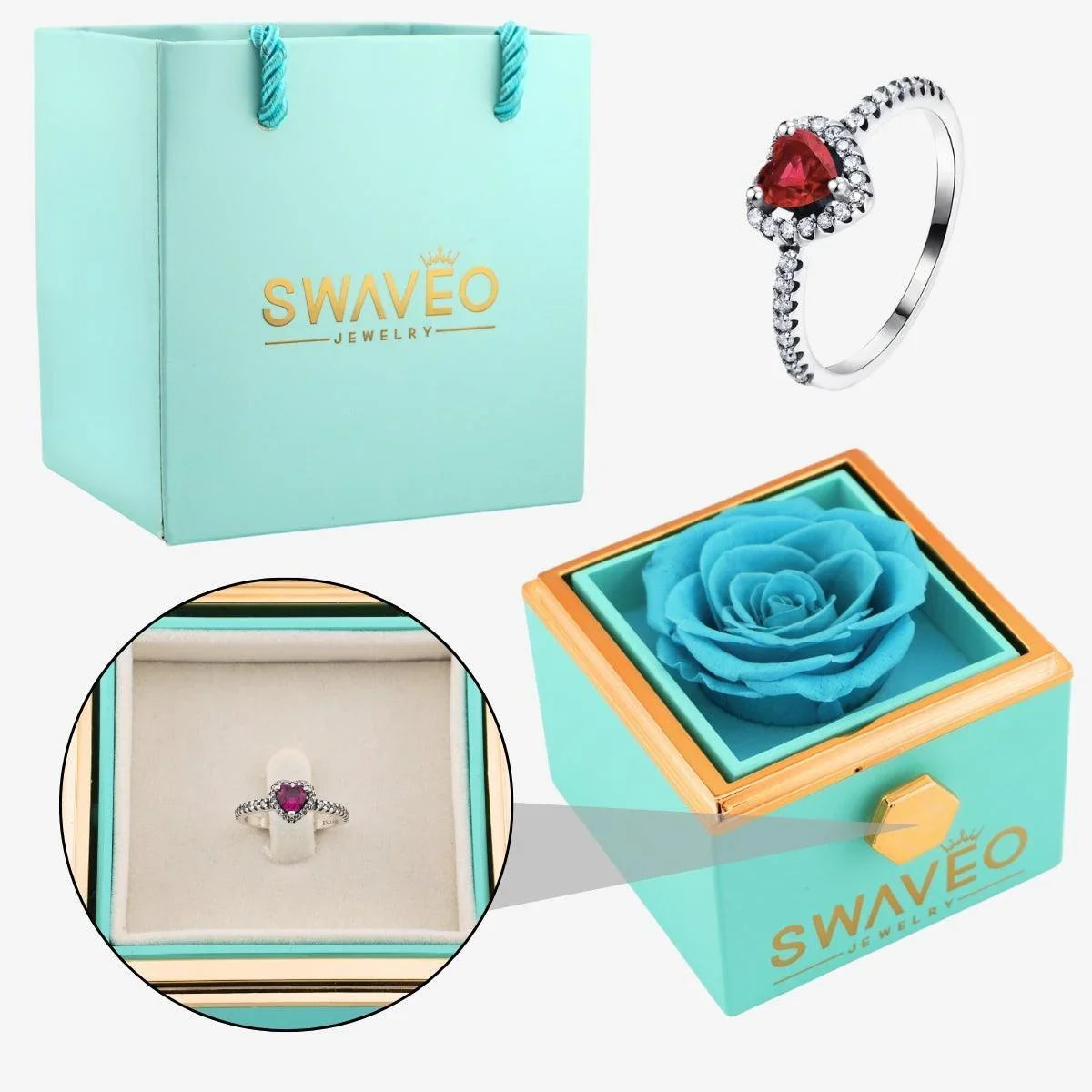 Rotating Forever Rose Box - W/ Promise Ring - Swaveo Jewelry