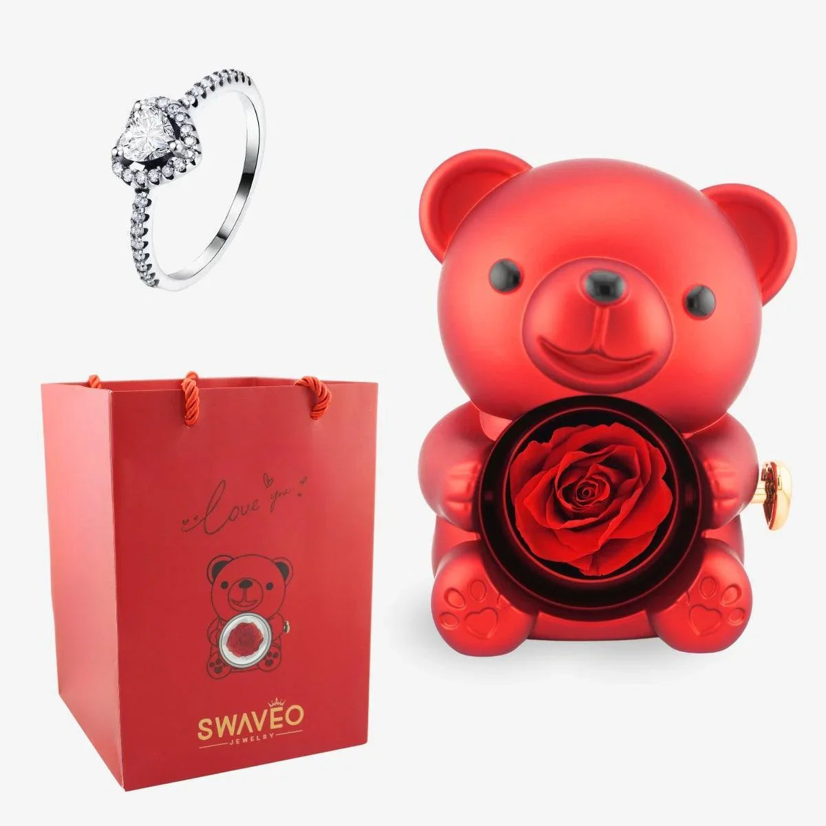 Forever Rose Bear W/ Promise Ring - Swaveo Jewelry