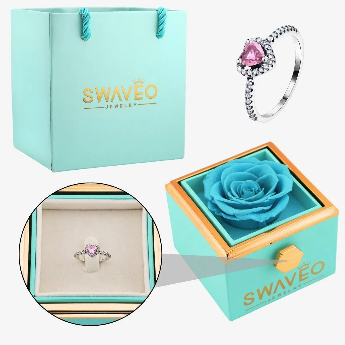 Rotating Forever Rose Box - W/ Promise Ring - Swaveo Jewelry