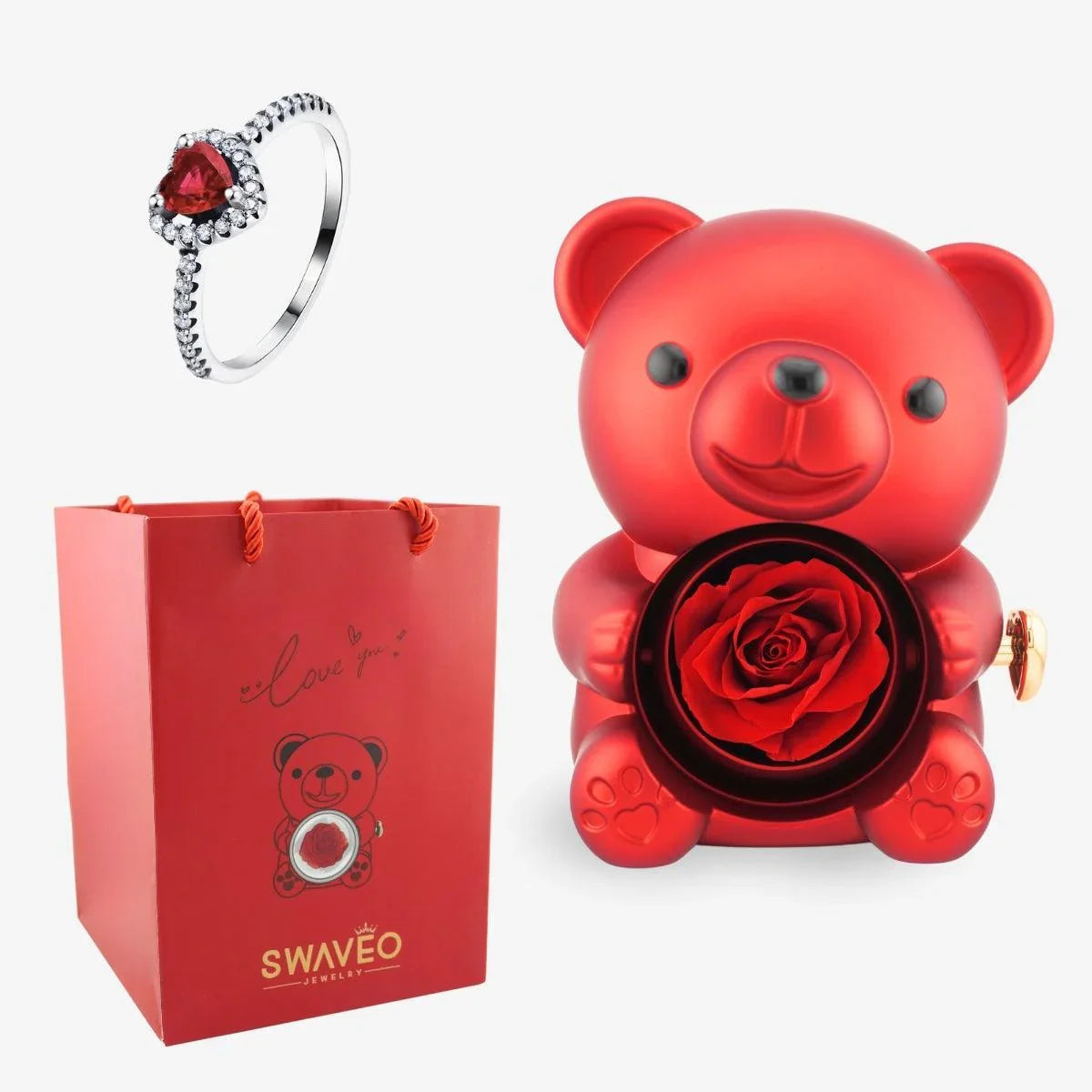 Forever Rose Bear W/ Promise Ring - Swaveo Jewelry