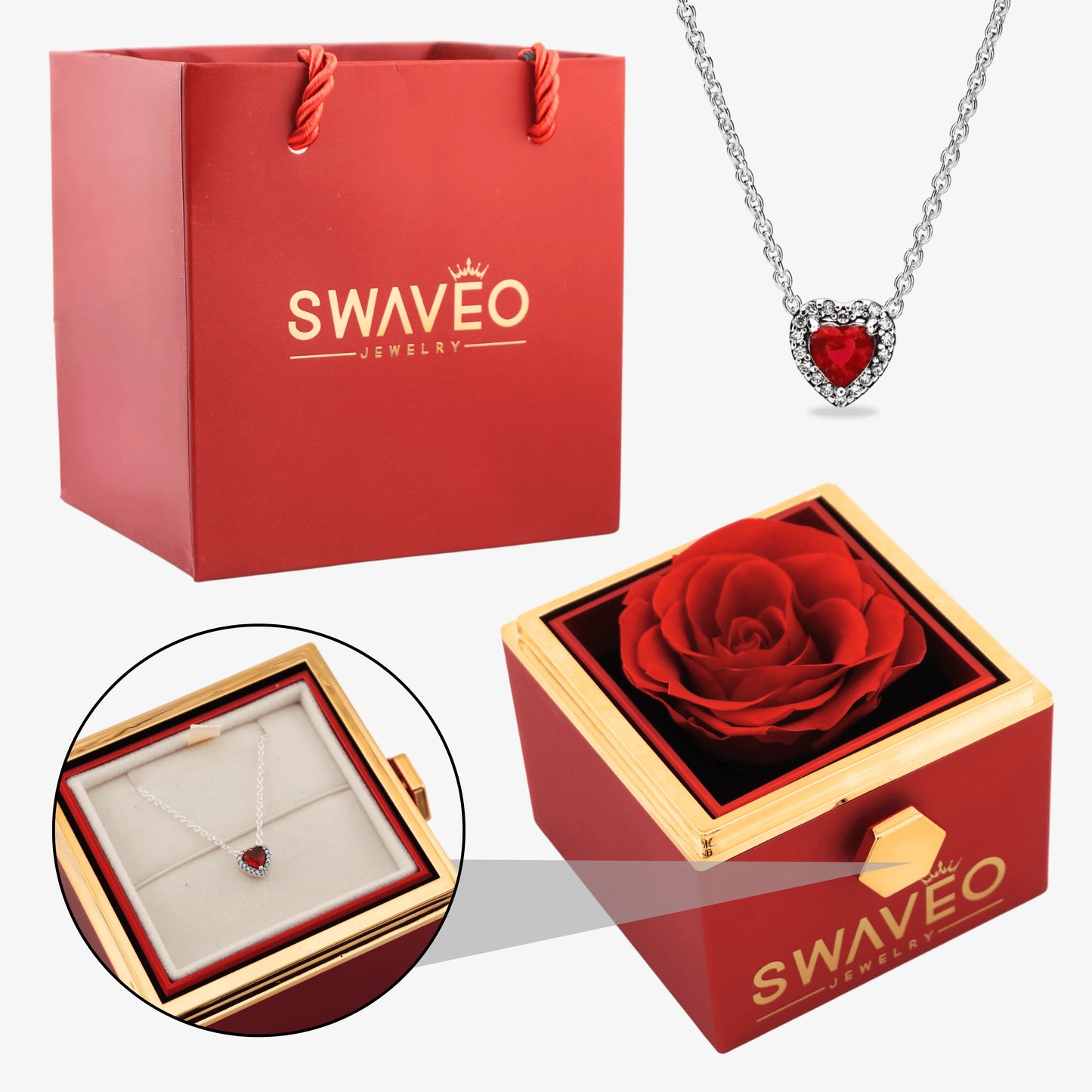 Rotating Rose Box W/ Eternal Heart Necklace - Swaveo Jewelry