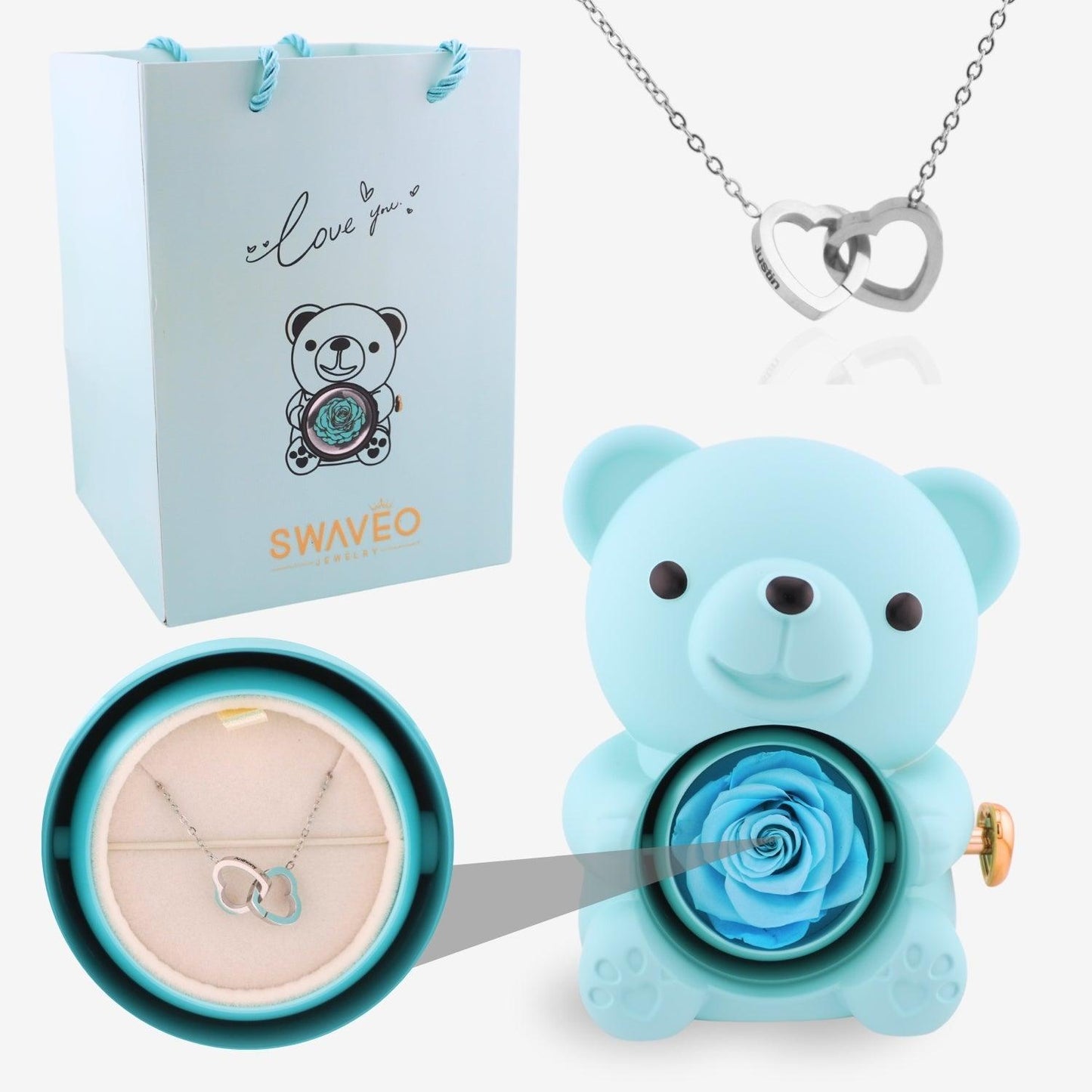 Forever Rose Bear W/ Engraved Necklace - Swaveo Jewelry