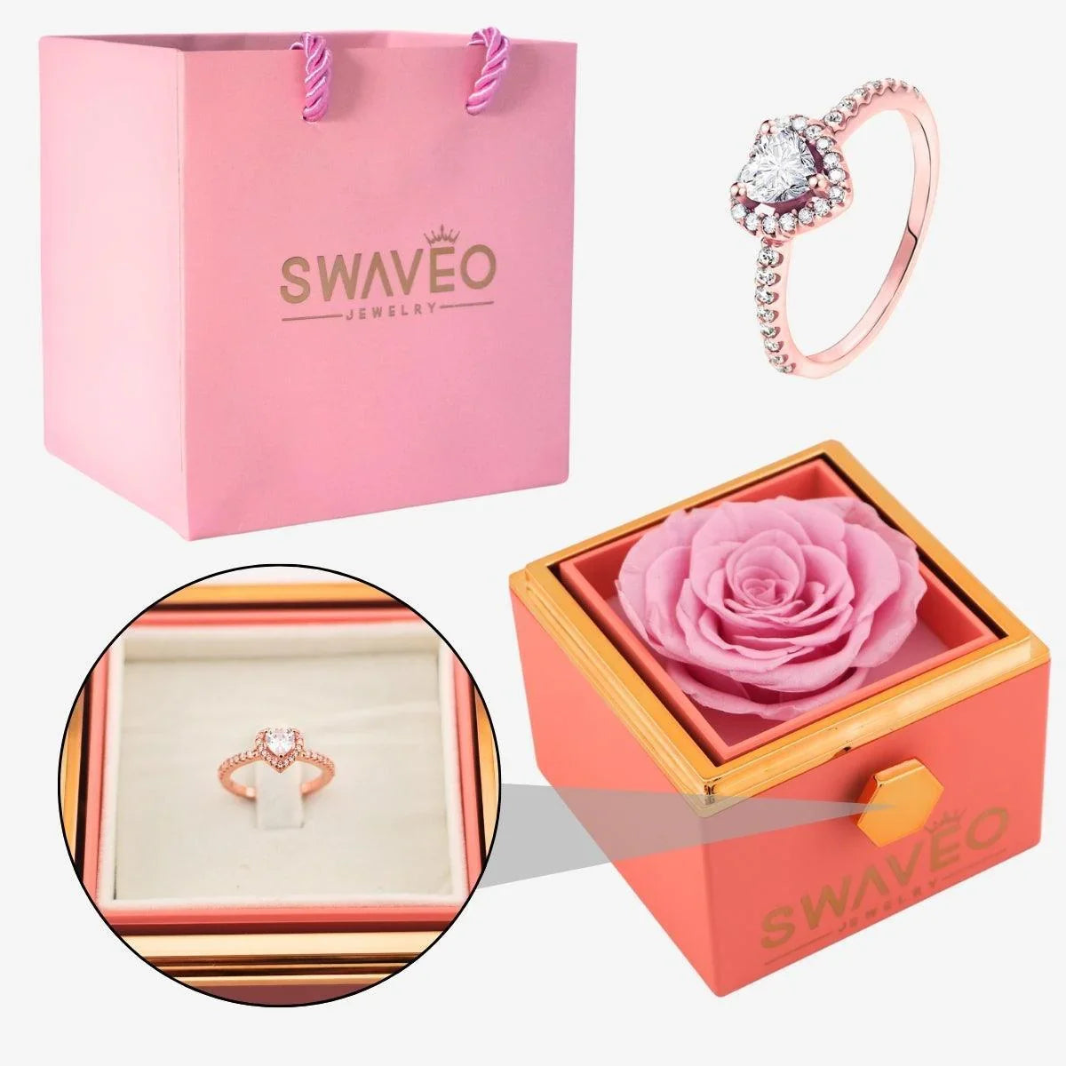 Rotating Forever Rose Box - W/ Promise Ring - Swaveo Jewelry