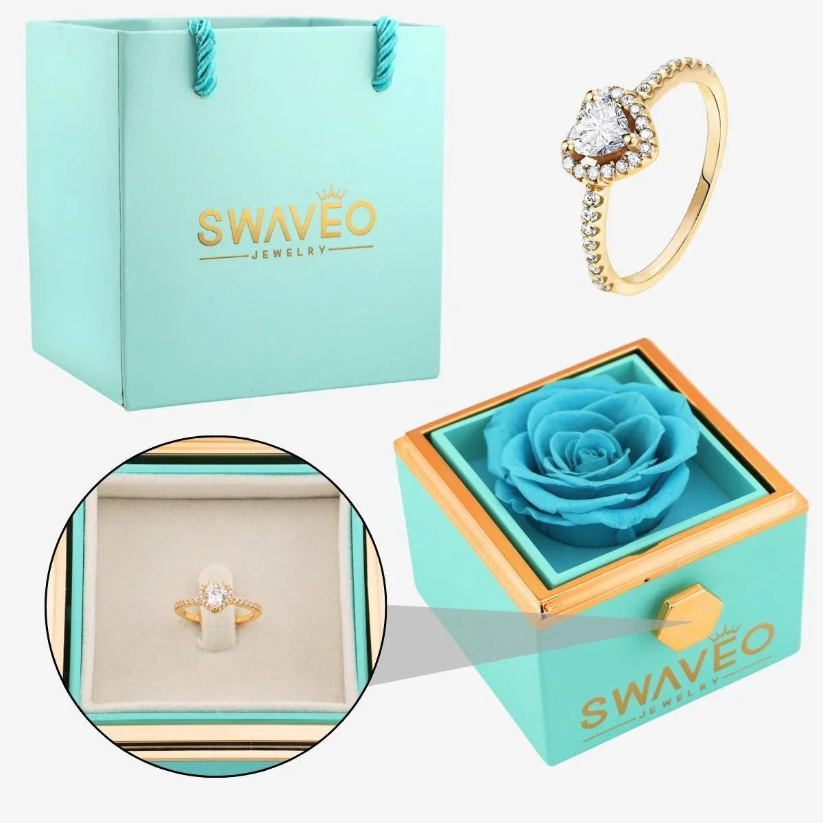 Rotating Forever Rose Box - W/ Promise Ring - Swaveo Jewelry
