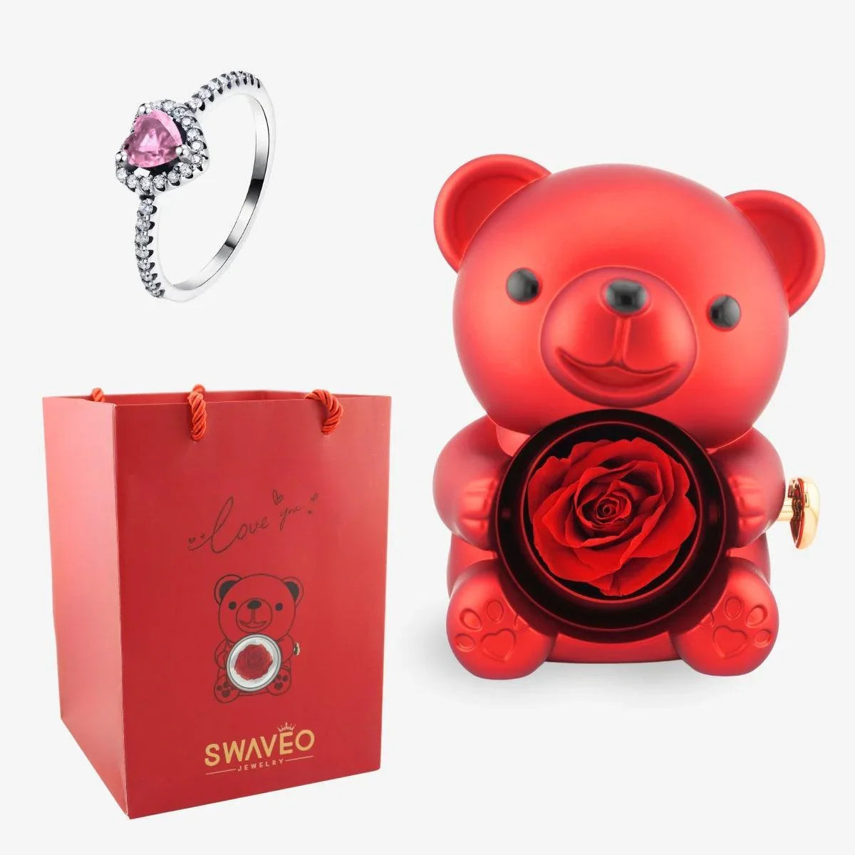 Forever Rose Bear W/ Promise Ring - Swaveo Jewelry