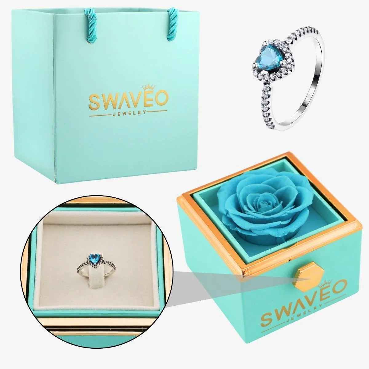 Rotating Forever Rose Box - W/ Promise Ring - Swaveo Jewelry