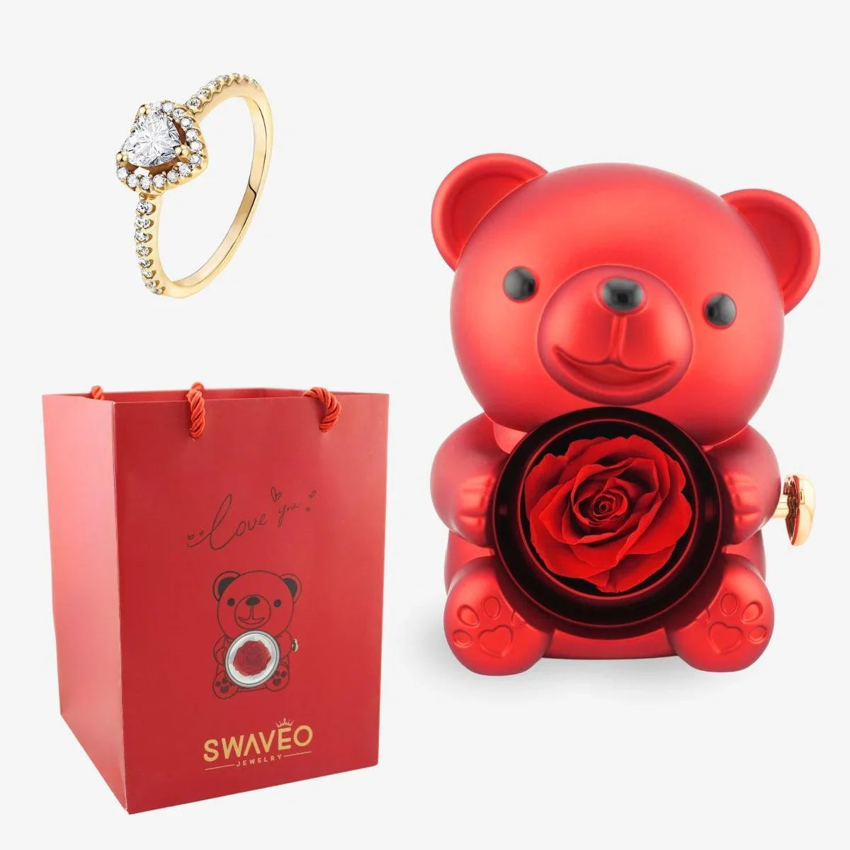 Forever Rose Bear W/ Promise Ring - Swaveo Jewelry