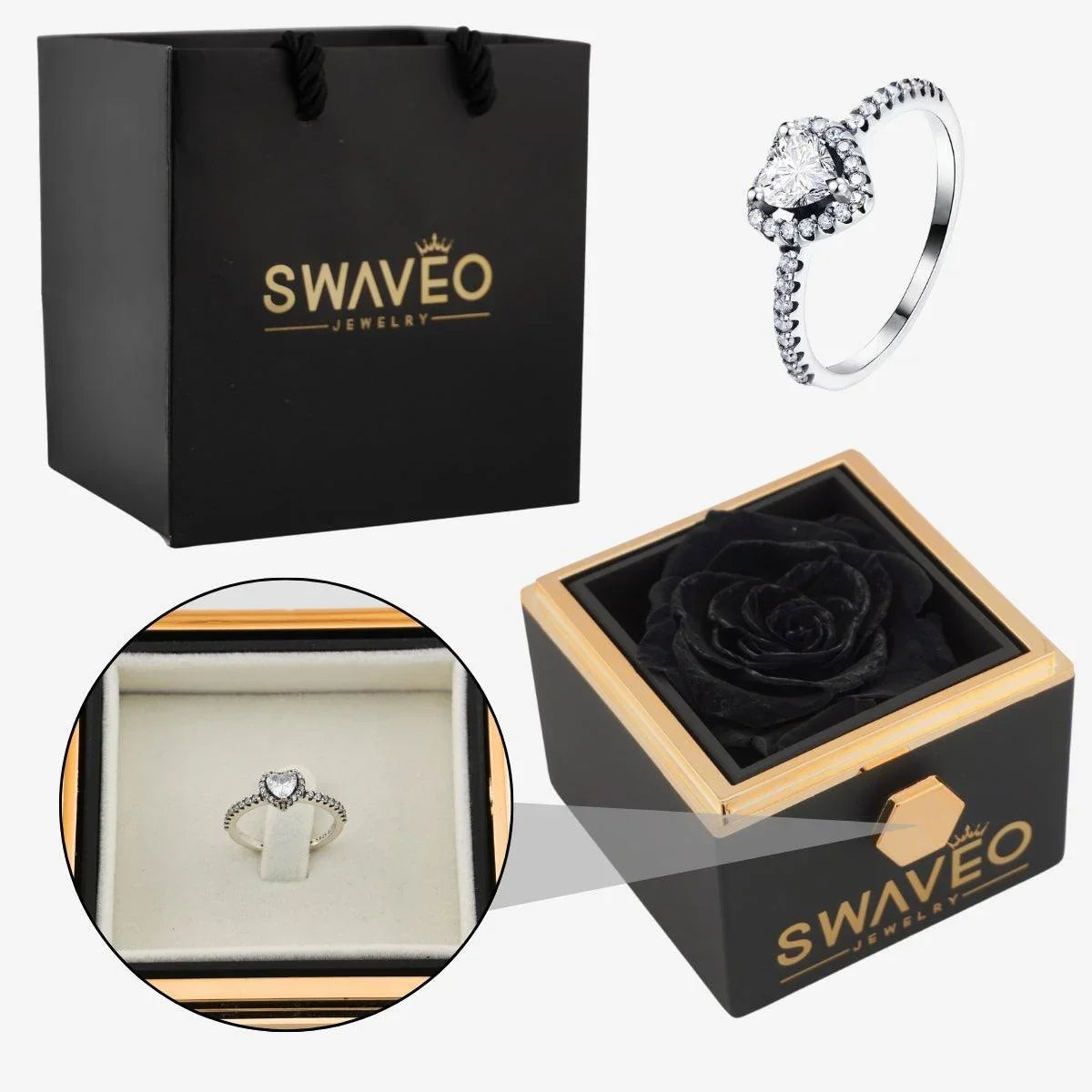 Rotating Forever Rose Box - W/ Promise Ring - Swaveo Jewelry