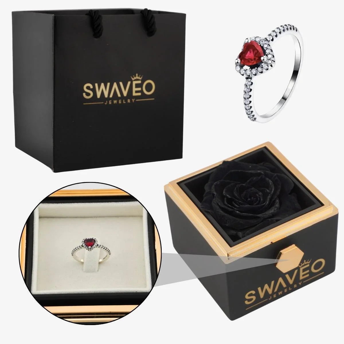 Rotating Forever Rose Box - W/ Promise Ring - Swaveo Jewelry